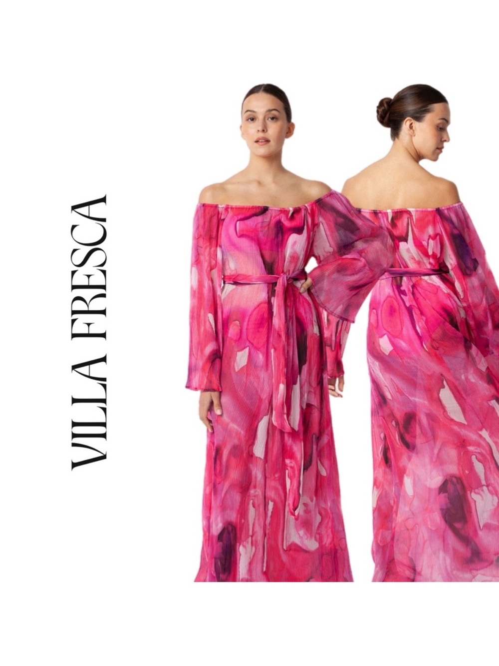 NWT Anthropologie Villa Fresca Fuchsia Pleated Tie-Waist Dress cover up SZ.L/XL
